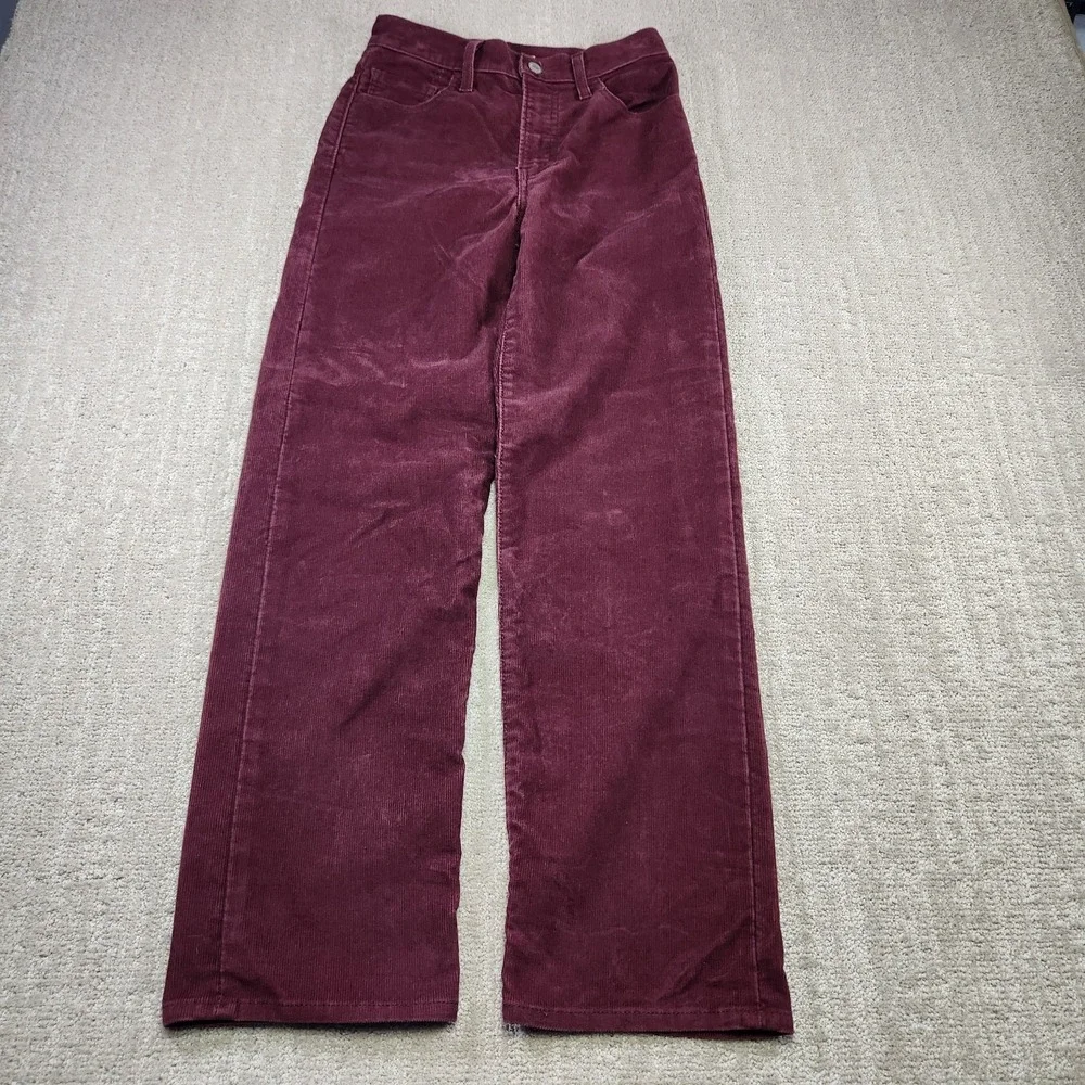 Levis Premium Corduroy Pants Women 25 Ribcage Straight Ankle Wide Leg Cotton - Picture 8 of 12